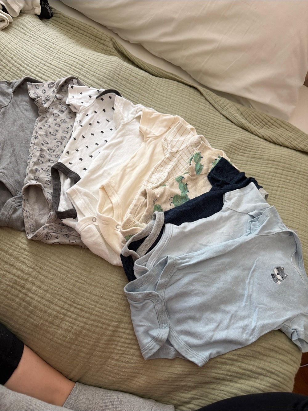 Baby 10-Pack Short-Sleeve Onesies in Blue, Navy, Cream and Gray